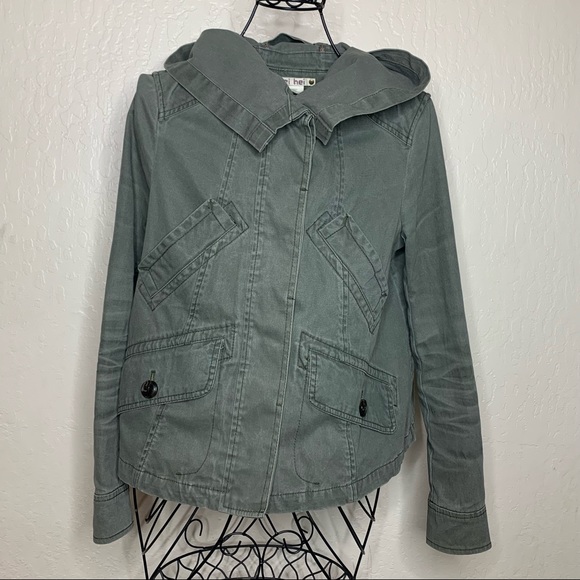 Hei Hei Military Style Well Washed Worn Button Up Hooded Jacket - Picture 1 of 6